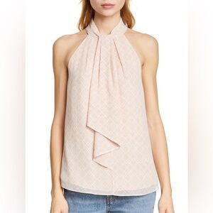 Joie Baby Pastel Pink White Leikyn 100% Silk Blouse Halter Neck Ruffle Shirt Top